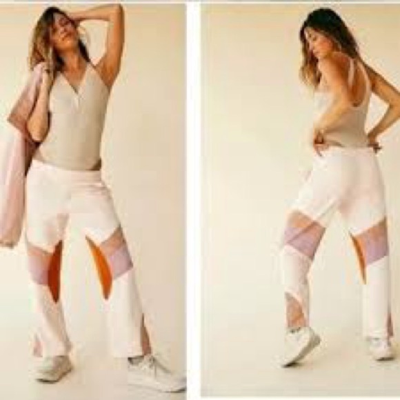 Free People FP Movement Flurry Track Pant Color Block Cream with Tan/Brown - Picture 1 of 5